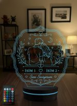 Sevgiliye Özel Hediye Kişiye Özel İsimli Romantik Çift 3D LED Lamba, Sevgililer Günü & Yıldönümü Hediyesi Gece Lambası - 16 Renk Modeli 1