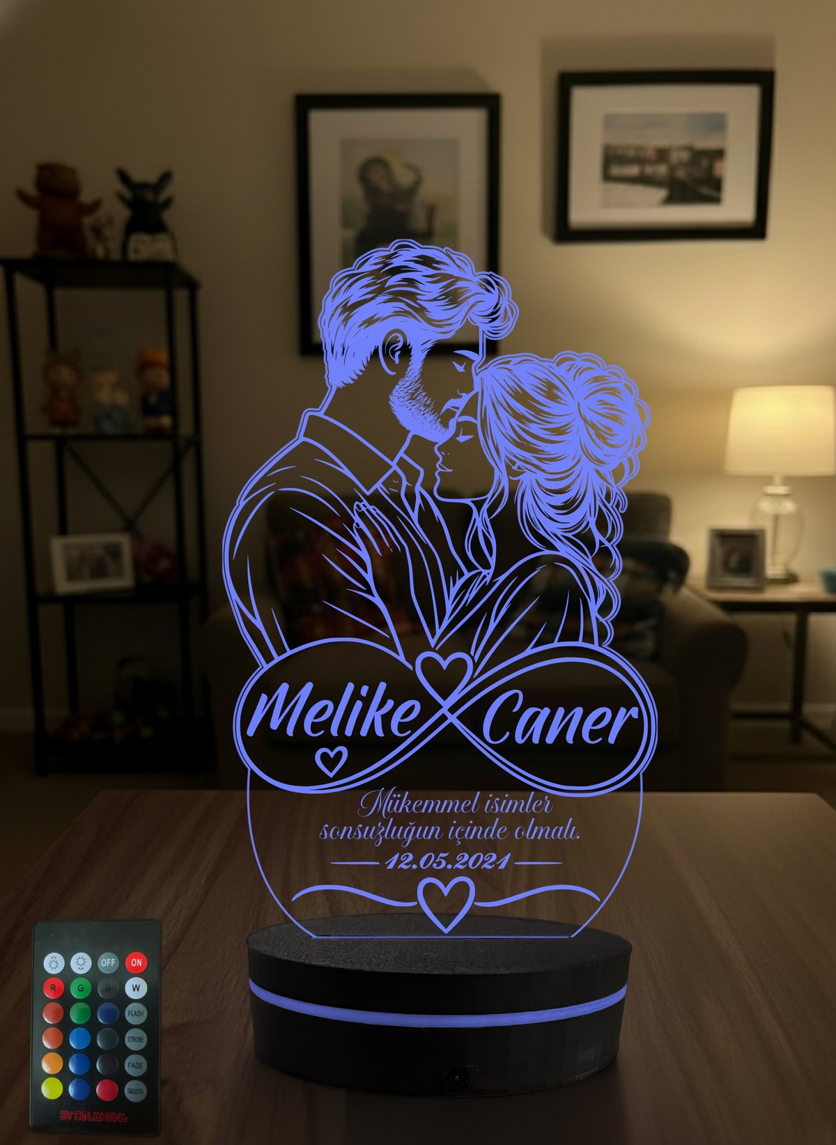 Sevgiliye Yıldönümü Hediyesi Sonsuzluk İşareti Çift 3D LED Lamba, Evlilik Yıldönümü Hediyesi, Kişiye Özel İsimli Gece Lambası - 16 Renk Modeli 5