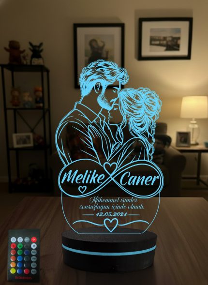 Sevgiliye Yıldönümü Hediyesi Sonsuzluk İşareti Çift 3D LED Lamba, Evlilik Yıldönümü Hediyesi, Kişiye Özel İsimli Gece Lambası - 16 Renk Modeli 1