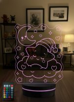 Bebek ve Çocuk Odası Hediyesi Sevimli Uyuyan Yıldız 3D LED Lamba, Doğum Günü Hediyesi Gece Lambası - 16 Renk Modeli 4