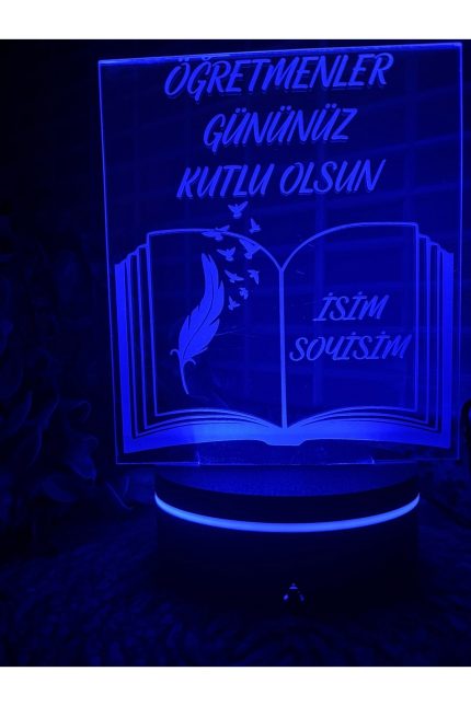Öğretmene Hediye İsimli LED Masa Lambası 16 Renk Kumandalı