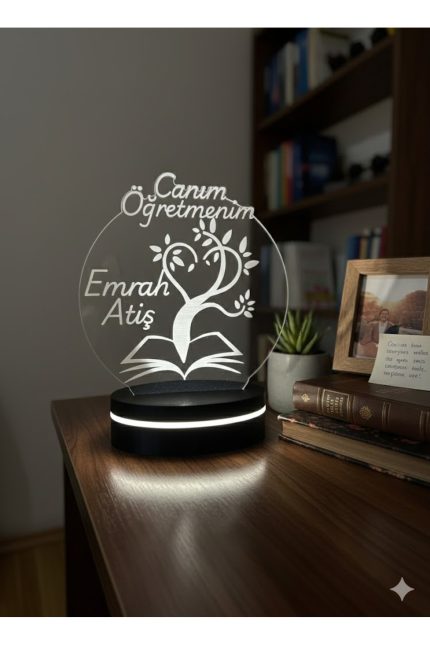 Öğretmenler Günü İsme Özel Çiçekli Gece Lambası Detayı