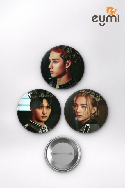Stray Kids Bang Chan, Felix, Hyunjin Crown Taç Simgeleri K-Pop Temalı Çanta Süsü İğneli Buton Rozet Seti Set 1 3’lü (58 mm)