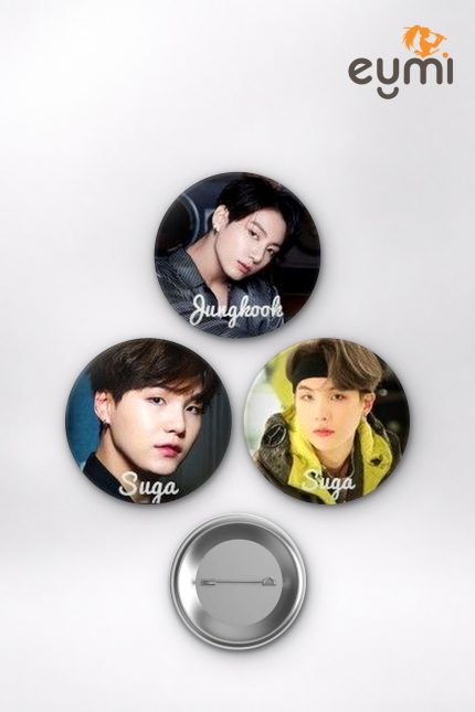 BTS Jungkook, Jimin, V, Suga, Jin, RM, J-Hope Portre K-Pop Temalı Çanta Süsü İğneli Buton Rozet Seti Set 3 3’lü (58 mm)