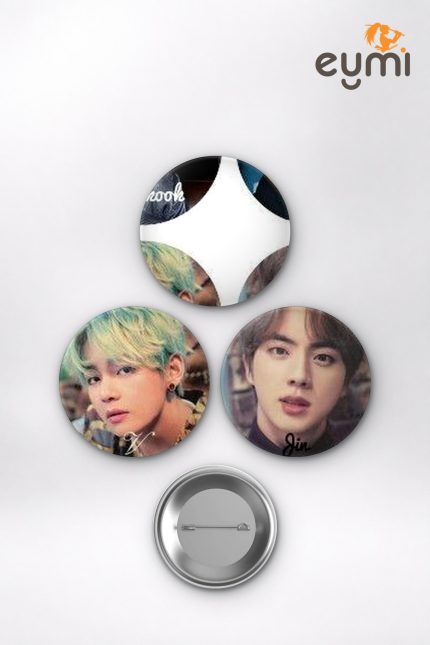 BTS Jungkook, Jimin, V, Suga, Jin, RM, J-Hope Portre K-Pop Temalı Çanta Süsü İğneli Buton Rozet Seti Set 4 3’lü (58 mm)