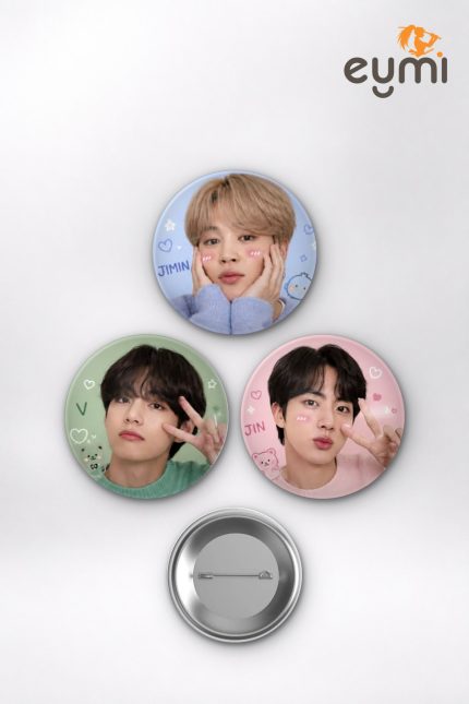 BTS RM, Suga, Jungkook, Jimin Pastel Soft K-Pop Temalı Çanta Süsü İğneli Buton Rozet Seti Set 2 3’lü (58 mm)