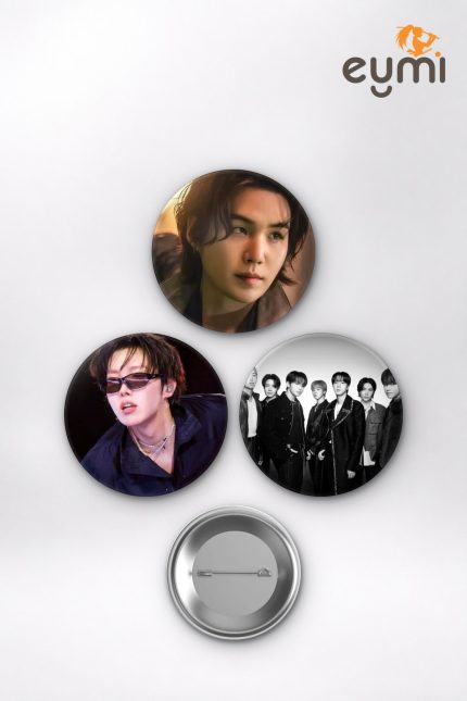 BTS Jungkook, RM, V, Agust D Konser Performansı K-Pop Temalı Çanta Süsü İğneli Buton Rozet Seti Set 2 3’lü (58 mm)