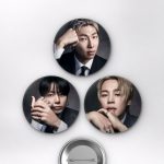 BTS RM, Jungkook, Jimin Siyah Takım Elbise K-Pop Temalı Çanta Rozeti İğneli Buton Rozet Seti Set 1 3’lü (58 mm)