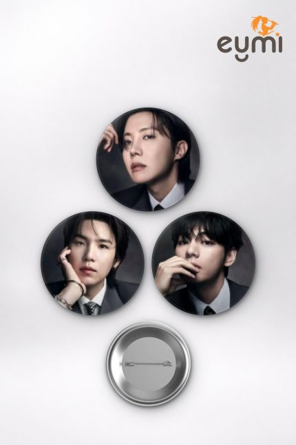 BTS RM, Jungkook, Jimin Siyah Takım Elbise K-Pop Temalı Çanta Süsü İğneli Buton Rozet Seti Set 2 3’lü (58 mm)