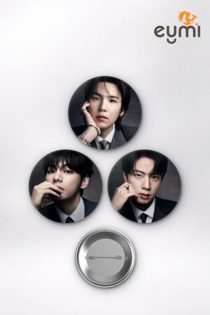 BTS RM, Jungkook, Jimin Siyah Takım Elbise K-Pop Temalı Çanta Süsü İğneli Buton Rozet Seti Set 3 3’lü (58 mm)