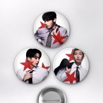 BTS Suga, Jungkook, J-Hope Kırmızı Yıldız Konsepti K-Pop Temalı Çanta Rozeti İğneli Buton Rozet Seti Set 2 3’lü (58 mm)