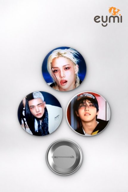 Stray Kids Felix, Hyunjin, Bang Chan ATE Albüm Konsepti K-Pop Temalı Çanta Süsü İğneli Buton Rozet Seti Set 1 3’lü (58 mm)