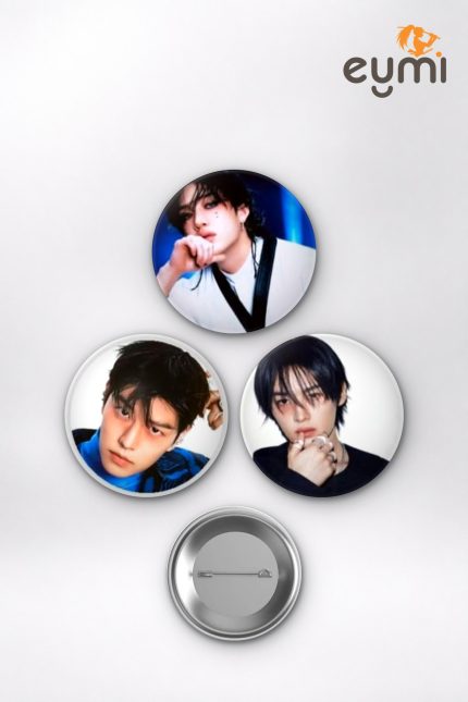 Stray Kids Felix, Hyunjin, Bang Chan ATE Albüm Konsepti K-Pop Temalı Çanta Süsü İğneli Buton Rozet Seti Set 2 3’lü (58 mm)