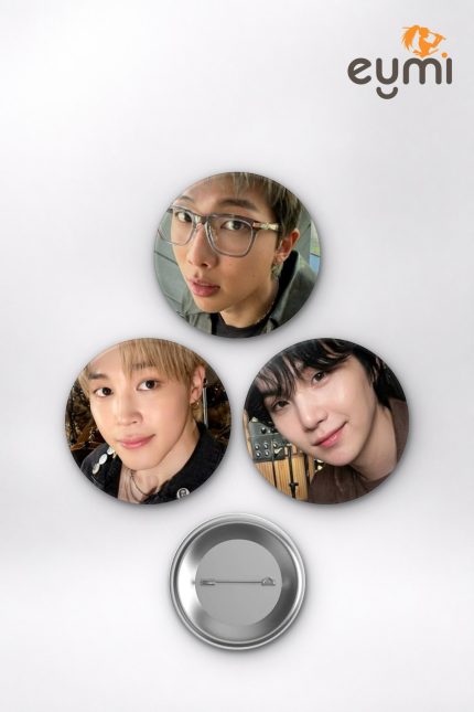 BTS RM, Jimin, Suga, V Tae Selfie Günlük Tarz K-Pop Temalı Çanta Süsü İğneli Buton Rozet Seti Set 1 3’lü (58 mm)