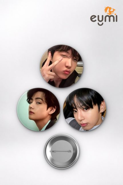 BTS RM, Jimin, Suga, V Tae Selfie Günlük Tarz K-Pop Temalı Çanta Süsü İğneli Buton Rozet Seti Set 2 3’lü (58 mm)