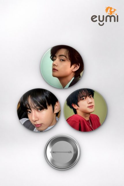 BTS RM, Jimin, Suga, V Tae Selfie Günlük Tarz K-Pop Temalı Çanta Süsü İğneli Buton Rozet Seti Set 3 3’lü (58 mm)