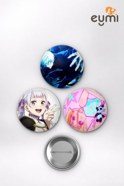 Black Clover Animesi Asta, Noelle Silva ve Gojo Satoru Mix Anime Rozet Seti Set 2 3’lü (58 mm)