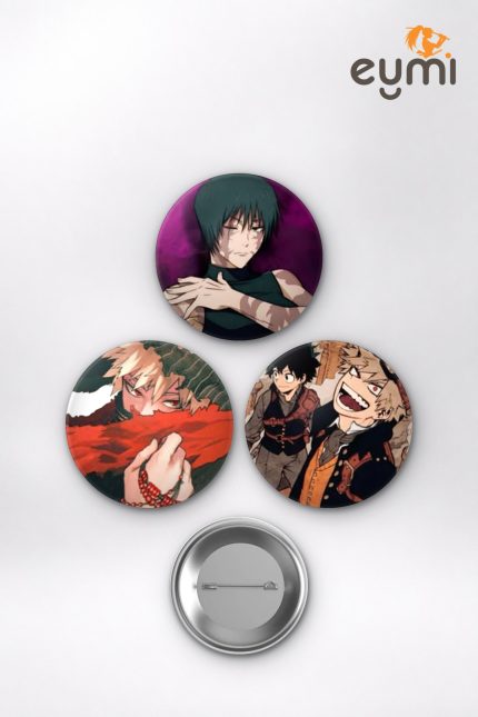 My Hero Academia Animesi Katsuki Bakugo, Deku ve Maki Zenin Mix Anime Rozet Seti Set 1 3’lü (58 mm)