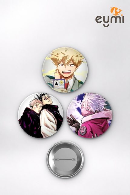 My Hero Academia Animesi Katsuki Bakugo, Deku ve Maki Zenin Mix Anime Rozet Seti Set 2 3’lü (58 mm)