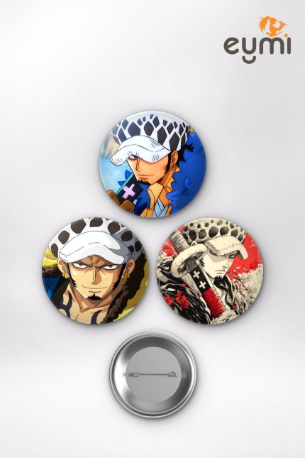 One Piece Animesi Trafalgar D. Water Law Heart Pirates Anime Rozet Seti Set 1 3’lü (58 mm)