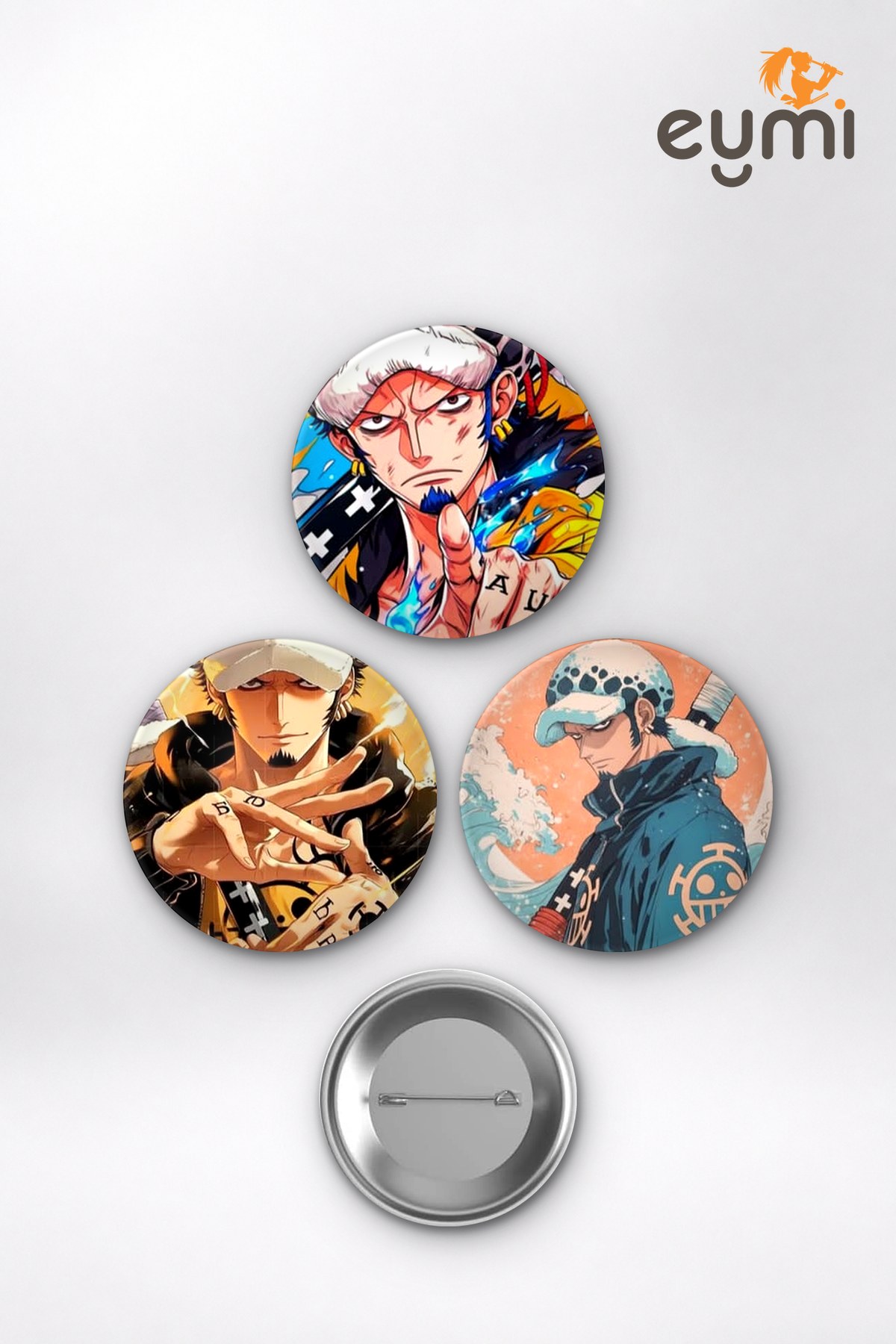 One Piece Animesi Trafalgar D. Water Law Heart Pirates Anime Rozet Seti Set 2 3’lü (58 mm) One Piece Animesi Trafalgar D. Water Law Heart Pirates Anime Rozet Seti Set 2 3’lü (58 mm)