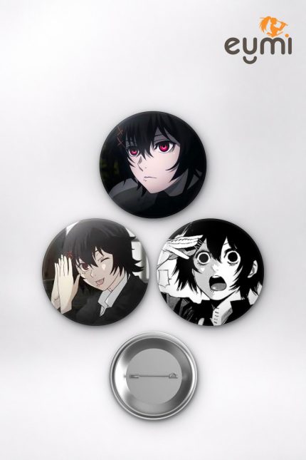 Tokyo Ghoul Animesi Juuzou Suzuya Black White Hair XIII Anime Rozet Seti Set 1 3’lü (58 mm)