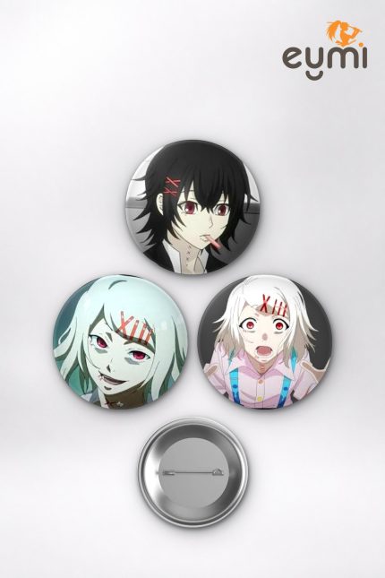 Tokyo Ghoul Animesi Juuzou Suzuya Black White Hair XIII Anime Rozet Seti Set 2 3’lü (58 mm)