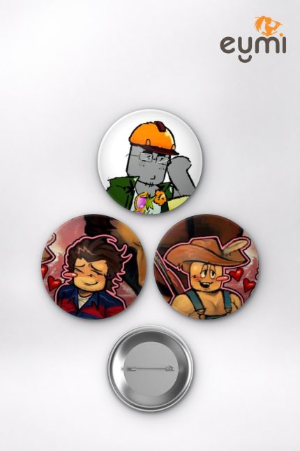Roblox Builder Boy ve Cowboy Noob Meme Oyun Temalı Çanta Süsü İğneli Buton Rozet Seti Set 2 3’lü (58 mm)