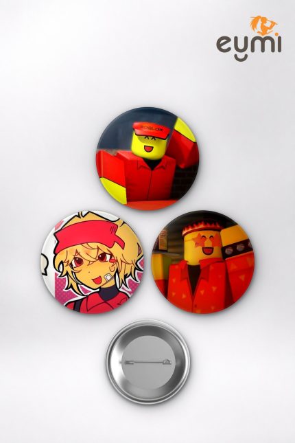 Roblox Work at a Pizza Place Elliot Oyun Temalı Çanta Süsü İğneli Buton Rozet Seti Set 2 3’lü (58 mm)