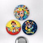 Pokémon Animesi Ash Ketchum ve Pikachu Anime Rozet Seti Set 4 3’lü (58 mm)