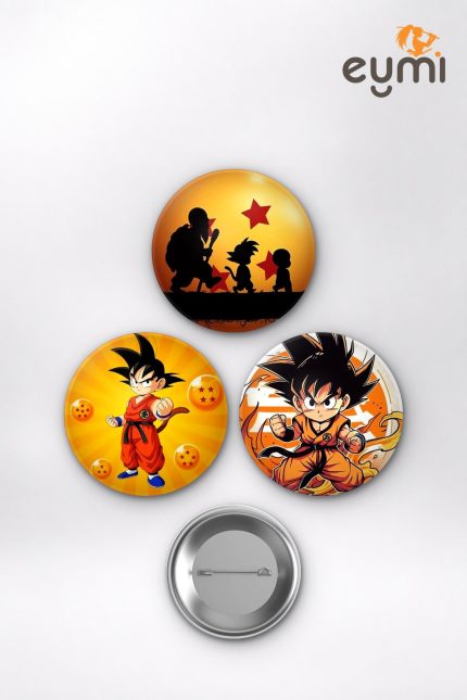 Dragon Ball Z Animesi Son Goku Super Saiyan Anime Rozet Seti Set 1 3’lü (58 mm)