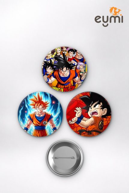 Dragon Ball Z Animesi Son Goku Super Saiyan Anime Rozet Seti Set 2 3’lü (58 mm)