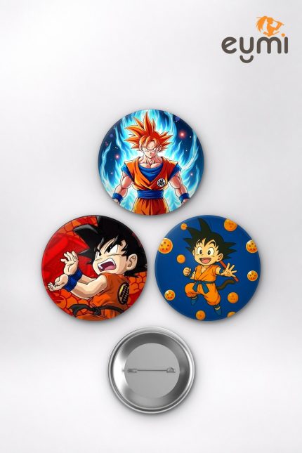 Dragon Ball Z Animesi Son Goku Super Saiyan Anime Rozet Seti Set 3 3’lü (58 mm)