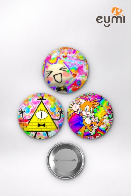Kidcore Estetiği Animesi Y2K Renkli Retro Karakterler Anime Rozet Seti Set 1 3’lü (58 mm)