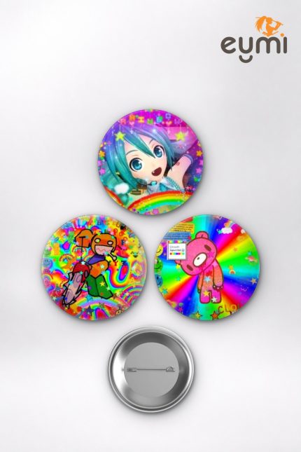 Kidcore Estetiği Animesi Y2K Renkli Retro Karakterler Anime Rozet Seti Set 3 3’lü (58 mm)