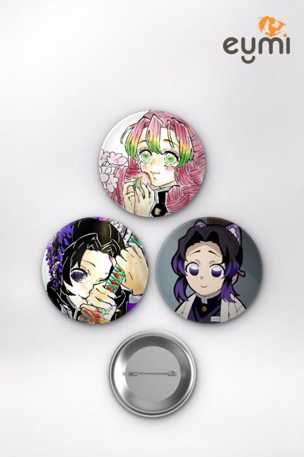 Demon Slayer Animesi Mitsuri Kanroji ve Shinobu Kocho Hashiras Anime Rozet Seti Set 1 3’lü (58 mm)