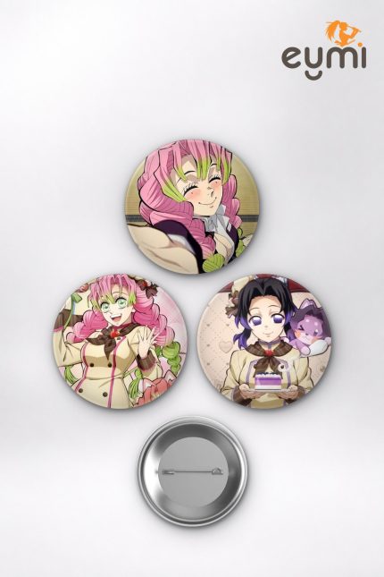 Demon Slayer Animesi Mitsuri Kanroji ve Shinobu Kocho Hashiras Anime Rozet Seti Set 2 3’lü (58 mm)