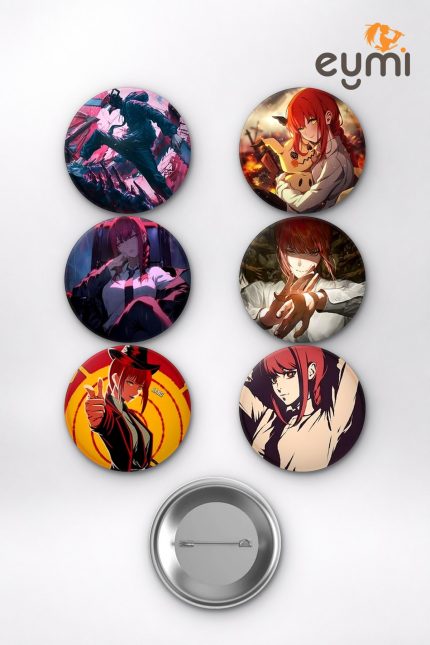 Chainsaw Man Makima, Denji ve Power Temalı Çanta Süsü Rozet İğneli Buton Rozet Seti Set 1 (6 ADET) (58 mm)