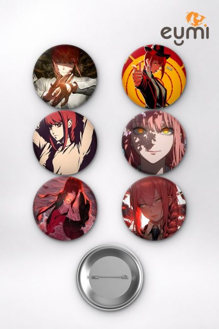 Chainsaw Man Makima, Denji ve Power Temalı Çanta Süsü Rozet İğneli Buton Rozet Seti Set 2 (6 ADET) (58 mm)