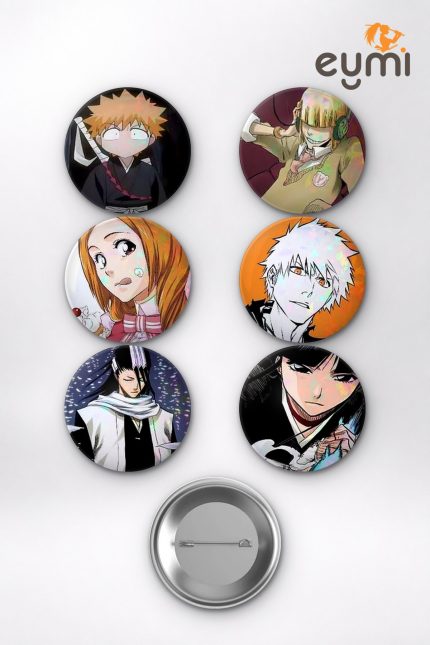 Bleach Ichigo Kurosaki ve Rukia Temalı Çanta Süsü Rozet İğneli Buton Rozet Seti Set 1 (6 ADET) (58 mm)