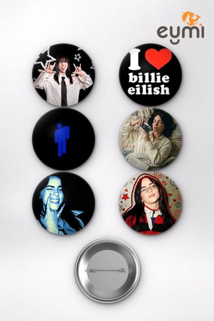 Billie Eilish & Regretevator Billie Eilish ve Gnarpy Kaykay Meme Temalı Çanta Süsü Rozet İğneli Buton Rozet Seti Set 1 (6 ADET) (58 mm)