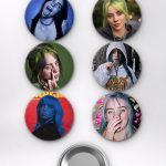 Billie Eilish & Regretevator Billie Eilish ve Gnarpy Kaykay Meme Temalı Çanta Rozeti İğneli Buton Rozet Seti Set 2 (6 ADET) (58 mm)
