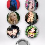 Billie Eilish & Regretevator Billie Eilish ve Gnarpy Kaykay Meme Temalı Çanta Rozeti İğneli Buton Rozet Seti Set 3 (6 ADET) (58 mm)