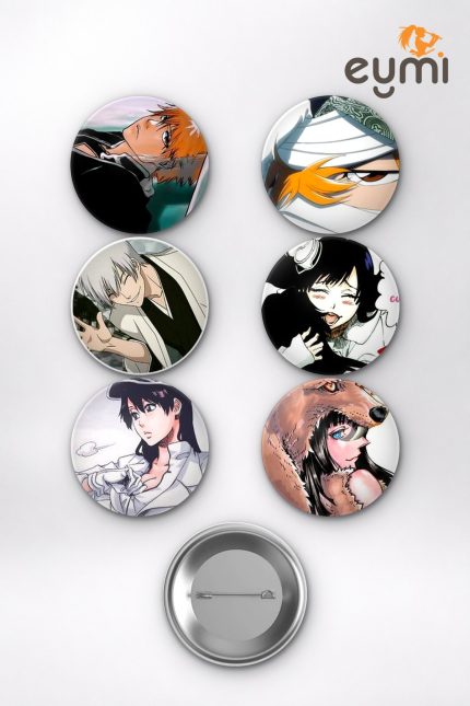 Bleach Aizen ve Gotei 13 Kaptanları Temalı Çanta Süsü Rozet İğneli Buton Rozet Seti Set 1 (6 ADET) (58 mm)
