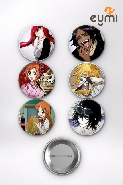 Bleach Aizen ve Gotei 13 Kaptanları Temalı Çanta Süsü Rozet İğneli Buton Rozet Seti Set 2 (6 ADET) (58 mm)