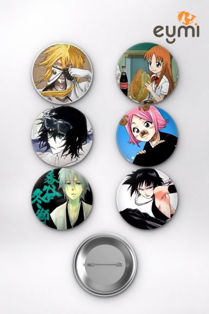 Bleach Aizen ve Gotei 13 Kaptanları Temalı Çanta Süsü Rozet İğneli Buton Rozet Seti Set 3 (6 ADET) (58 mm)