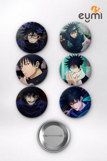 Jujutsu Kaisen Megumi Fushiguro Temalı Çanta Süsü Rozet İğneli Buton Rozet Seti Set 2 (6 ADET) (58 mm)