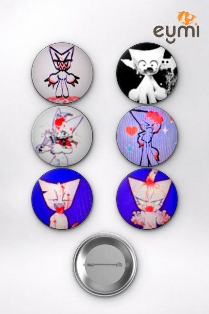 Hazbin Hotel & Webcore Hazbin Hotel ve Femtanyl Estetiği Temalı Çanta Süsü Rozet İğneli Buton Rozet Seti Set 2 (6 ADET) (58 mm)