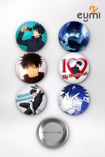 Jujutsu Kaisen Megumi Fushiguro Chibi Temalı Çanta Süsü Rozet İğneli Buton Rozet Seti Set 2 (6 ADET) (58 mm)