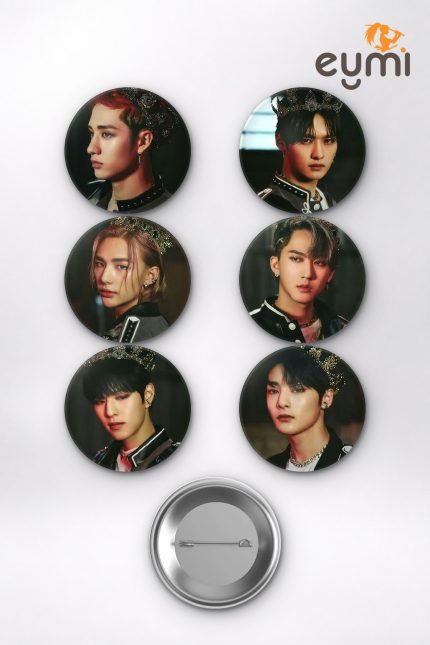 Stray Kids Bang Chan, Felix, Hyunjin Crown Taç Simgeleri K-Pop Temalı Çanta Süsü Rozet İğneli Buton Rozet Seti Set 1 (6 ADET) (58 mm)